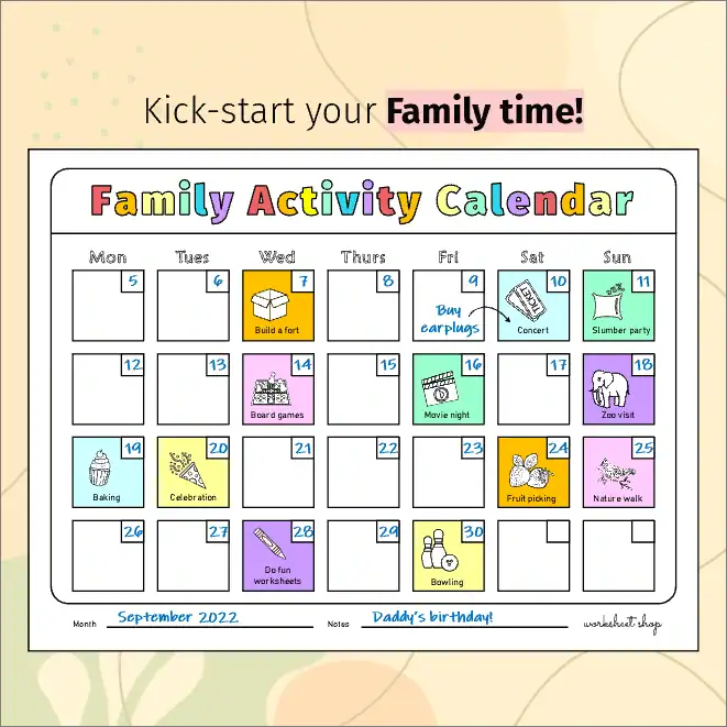 Calendar Activity Worksheets